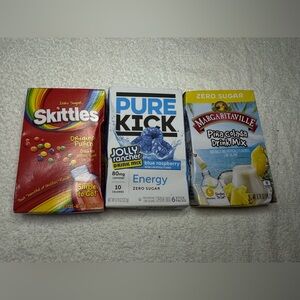Lot Of 3 To Go Powdered Drinks Mix: Skittles, Pure Kick, Margaritaville